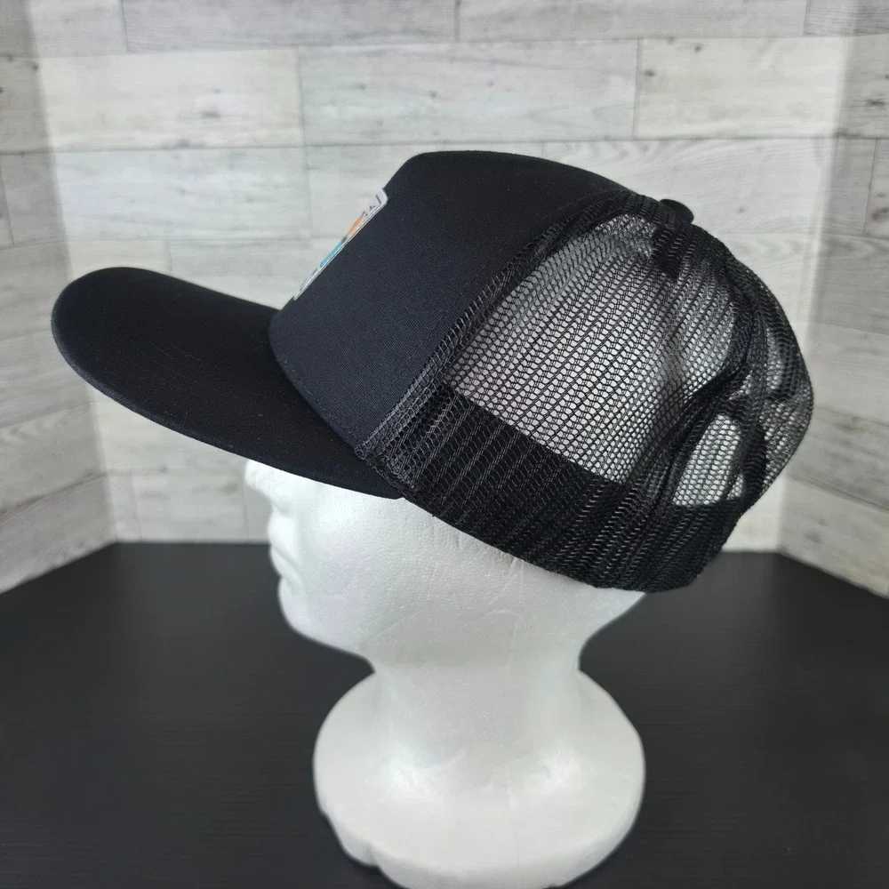 RVCA Mens Black Trucker Hat Tropical Sunset Patch Mesh Snapback Cap